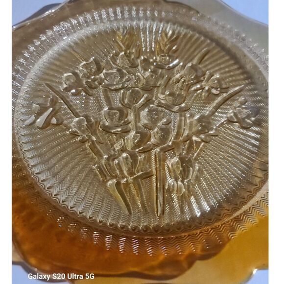 Vintage Carnival Marigold Iridescent Plate 9" Jeannette, Iris Herringbone 1930 - Picture 4 of 5
